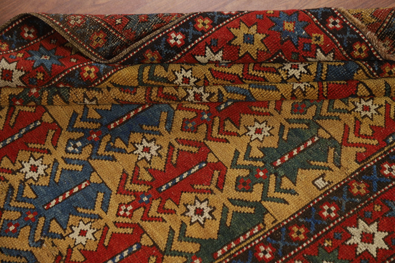 Pre-1900 Antique Wool Kazak Vegetable Dye Rug 4x5 - 14