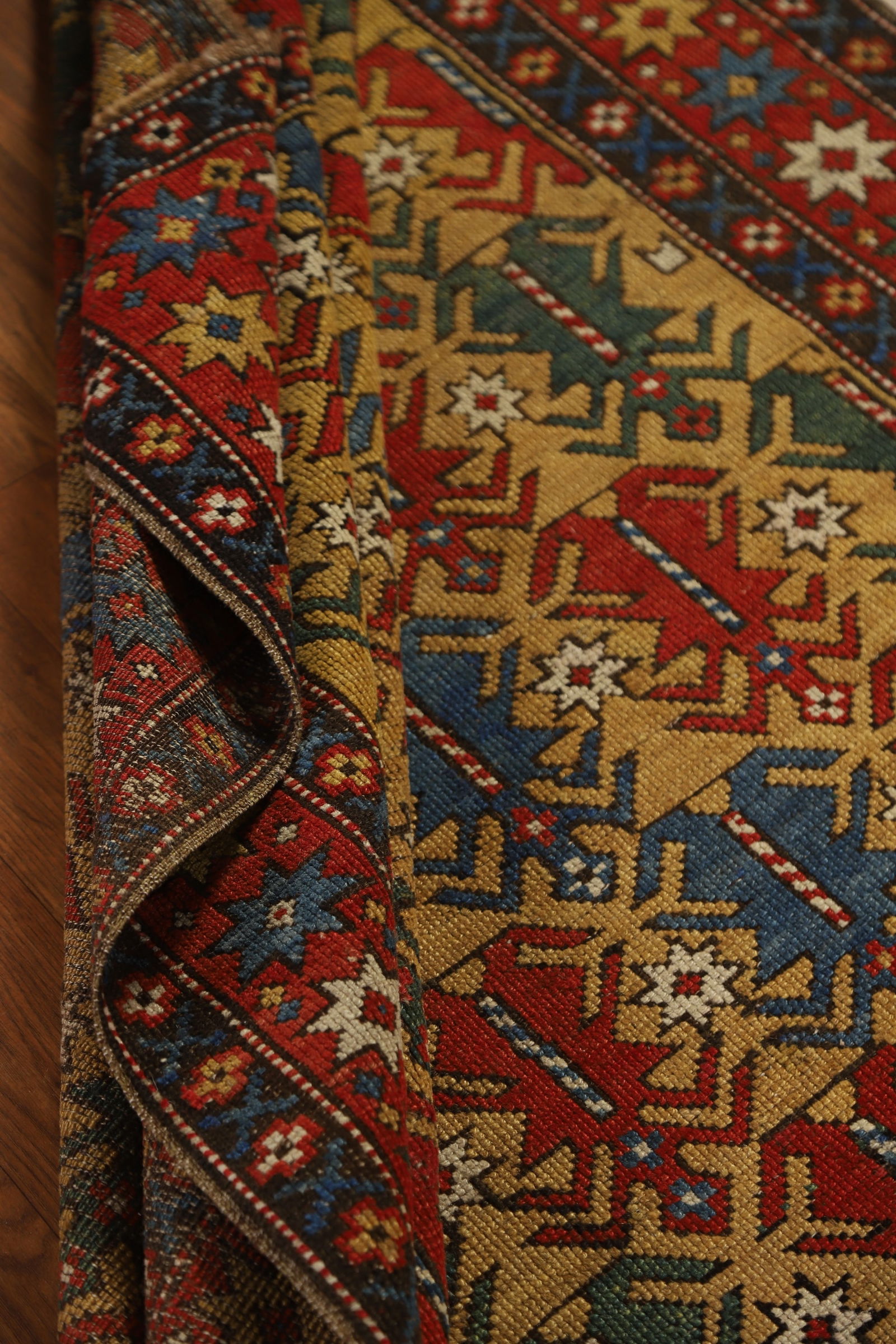 Pre-1900 Antique Wool Kazak Vegetable Dye Rug 4x5 - 15