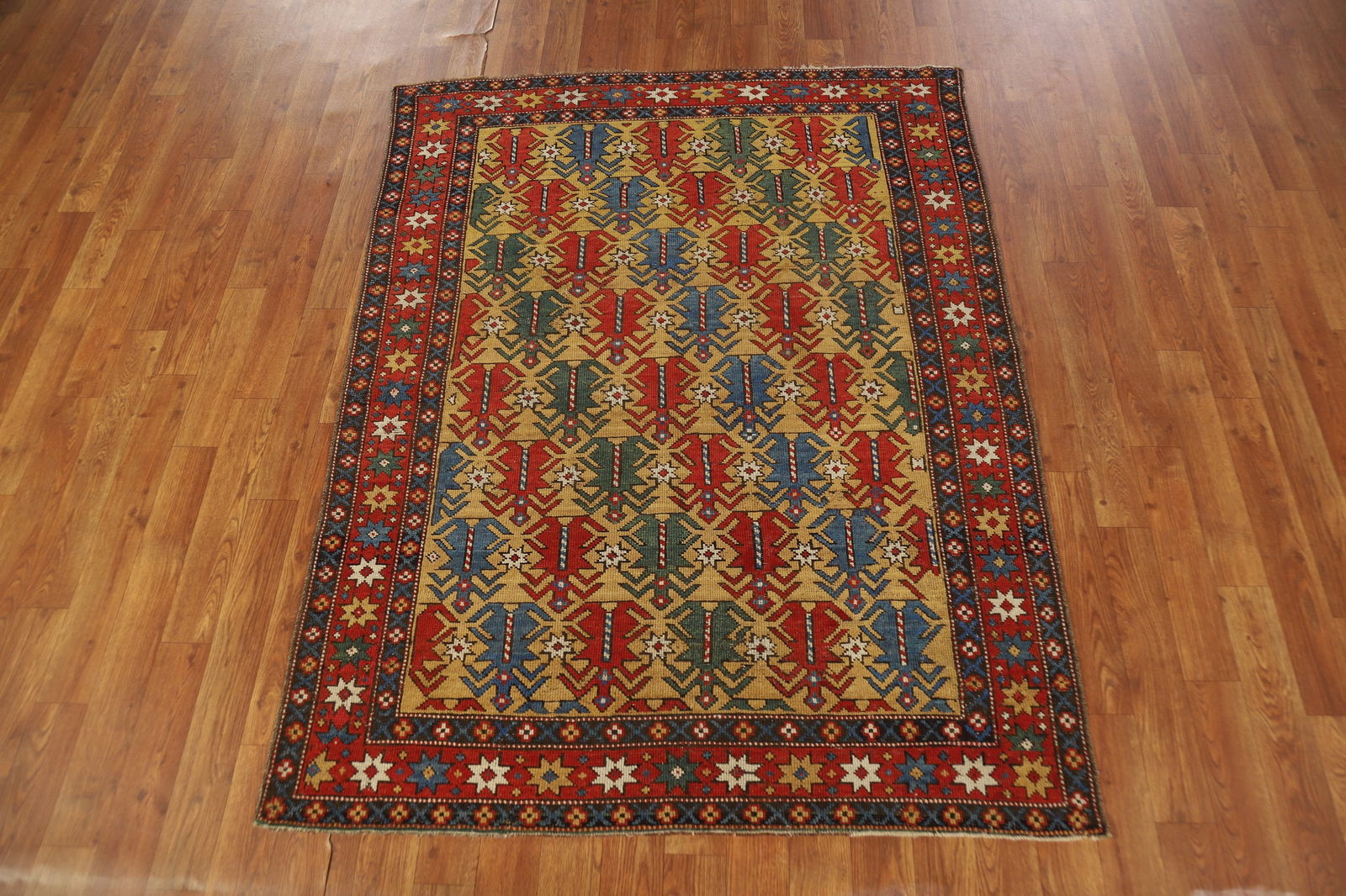 Pre-1900 Antique Wool Kazak Vegetable Dye Rug 4x5 - 3
