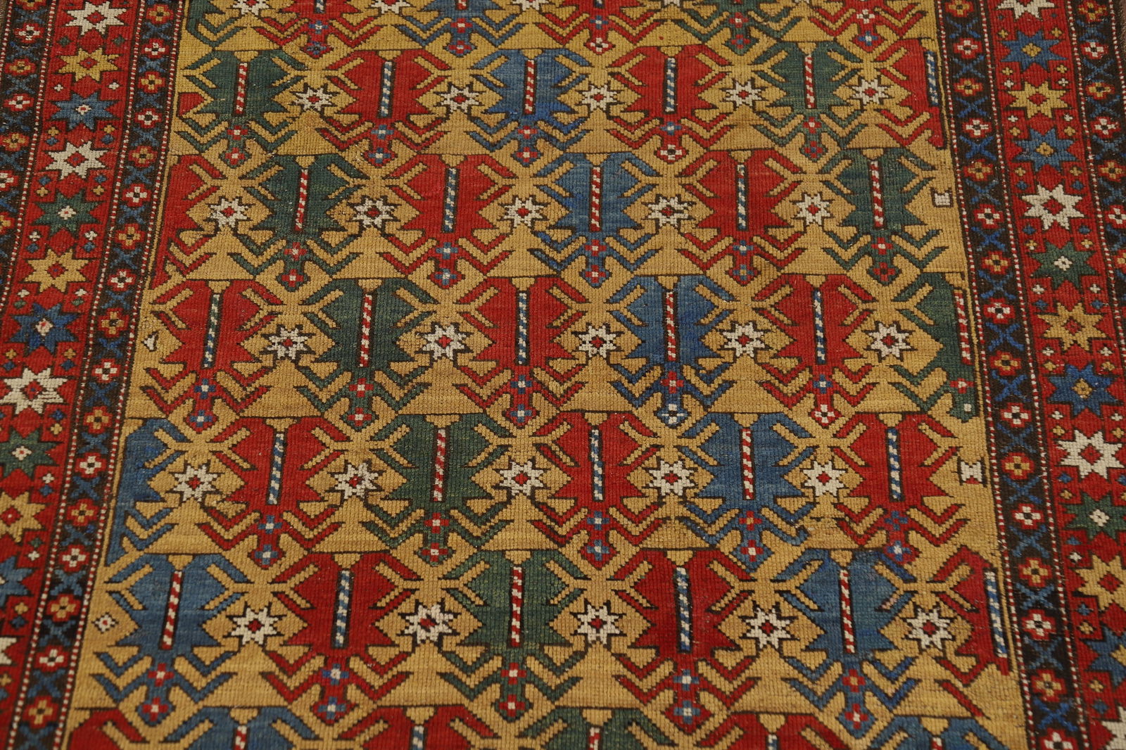 Pre-1900 Antique Wool Kazak Vegetable Dye Rug 4x5 - 4