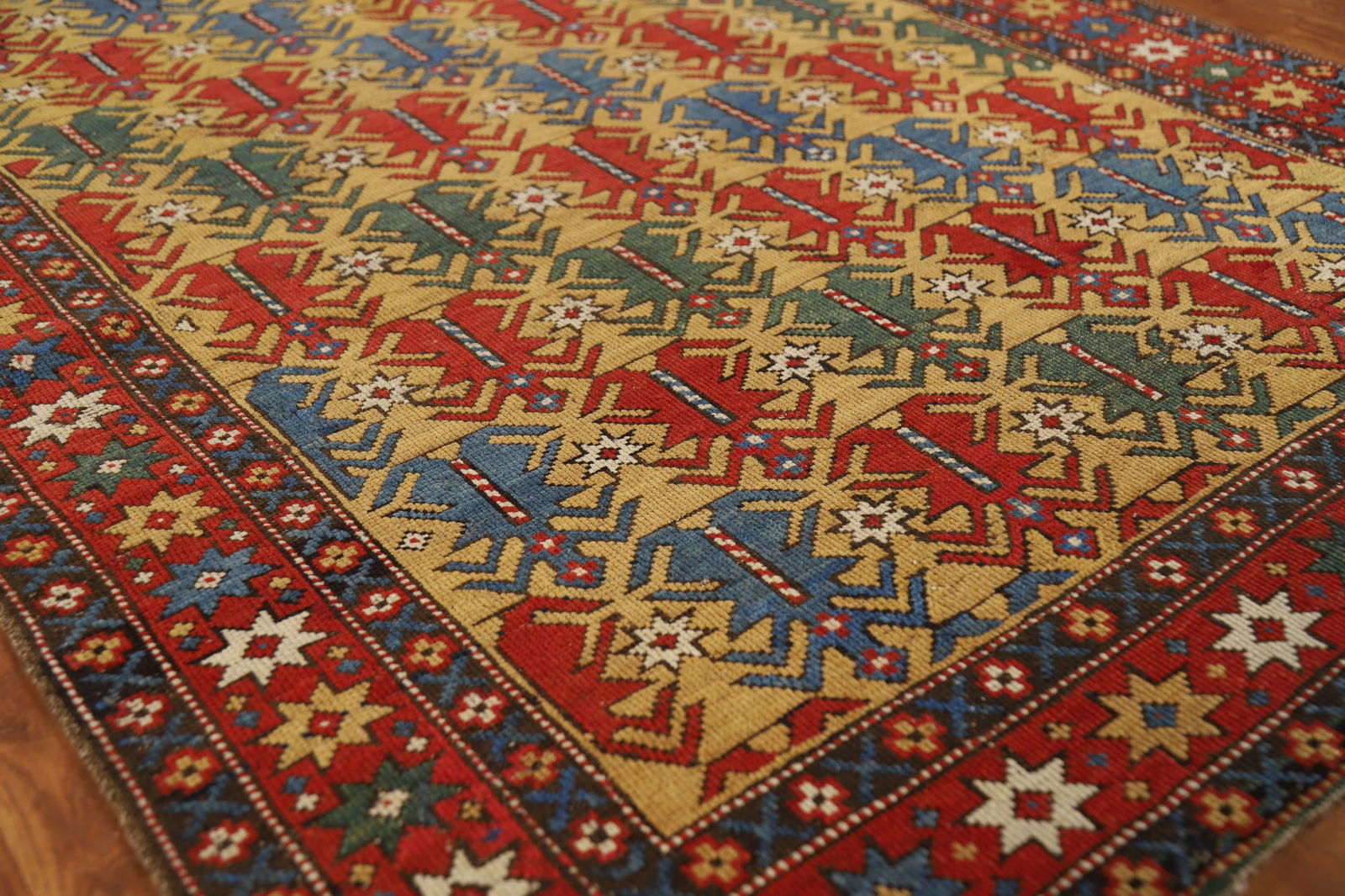 Pre-1900 Antique Wool Kazak Vegetable Dye Rug 4x5 - 6