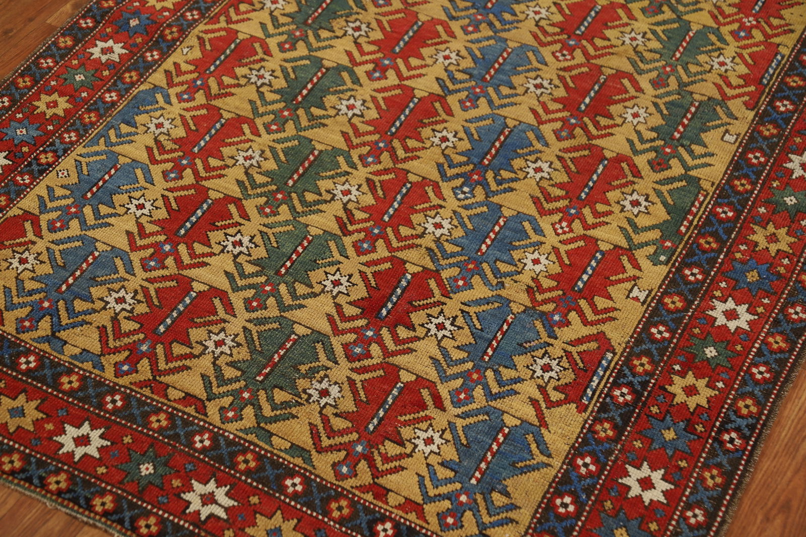 Pre-1900 Antique Wool Kazak Vegetable Dye Rug 4x5 - 7