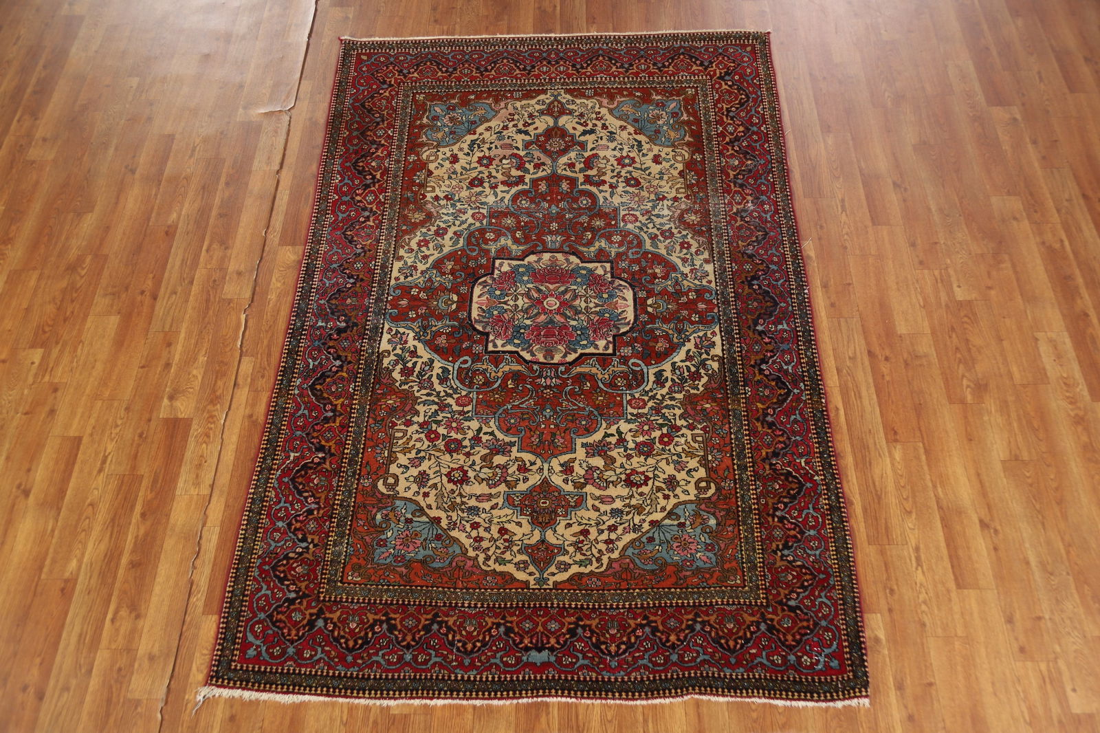 Pre-1900 Antique Vegetable Dye Isfahan Ahmad Persian Rug 4x7 - 19