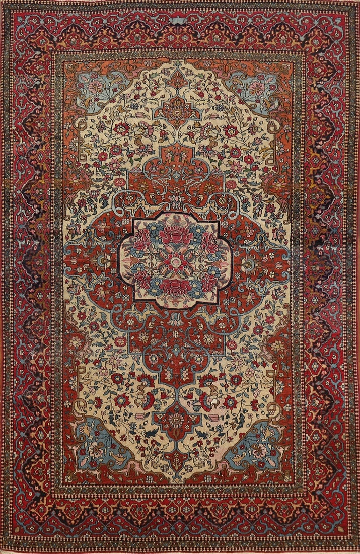 Pre-1900 Antique Vegetable Dye Isfahan Ahmad Persian Rug 4x7: Title: Pre-1900 Antique Vegetable Dye Isfahan Ahmad Persian Rug 4x7 Description:A Beautiful Genuine Iran ( Persia ) Isfahan rug is Hand Knotted by skillful weavers in Iran ( Persia ) with