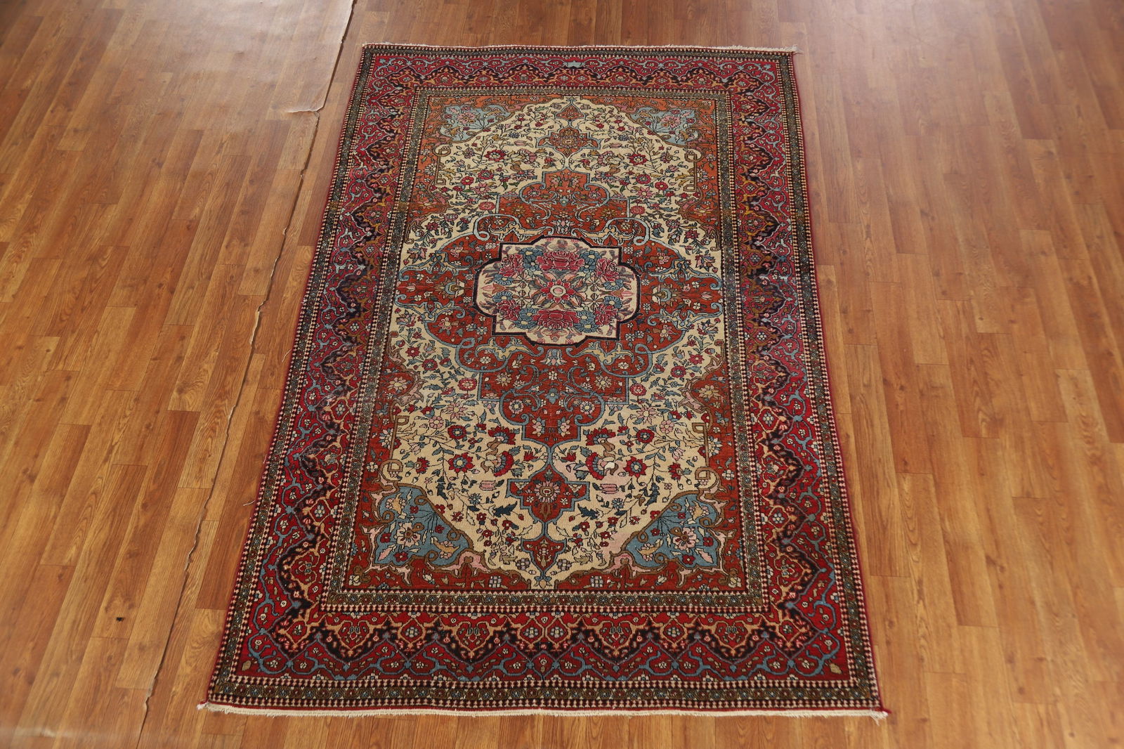 Pre-1900 Antique Vegetable Dye Isfahan Ahmad Persian Rug 4x7 - 3