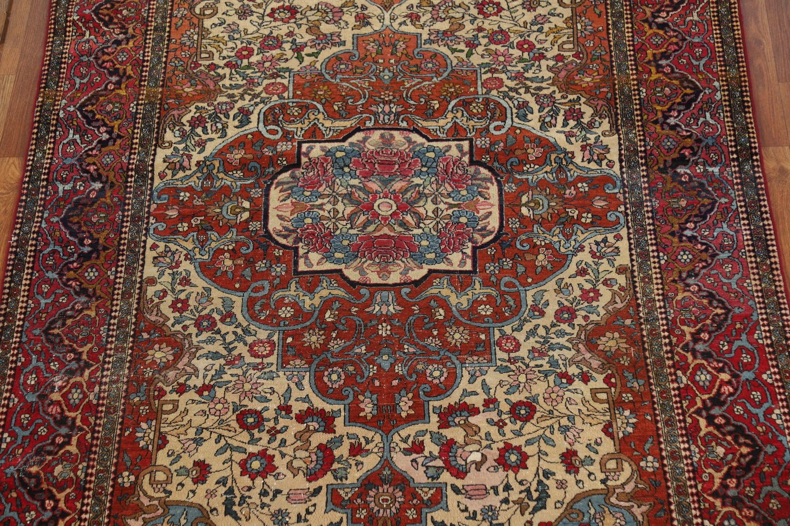 Pre-1900 Antique Vegetable Dye Isfahan Ahmad Persian Rug 4x7 - 4