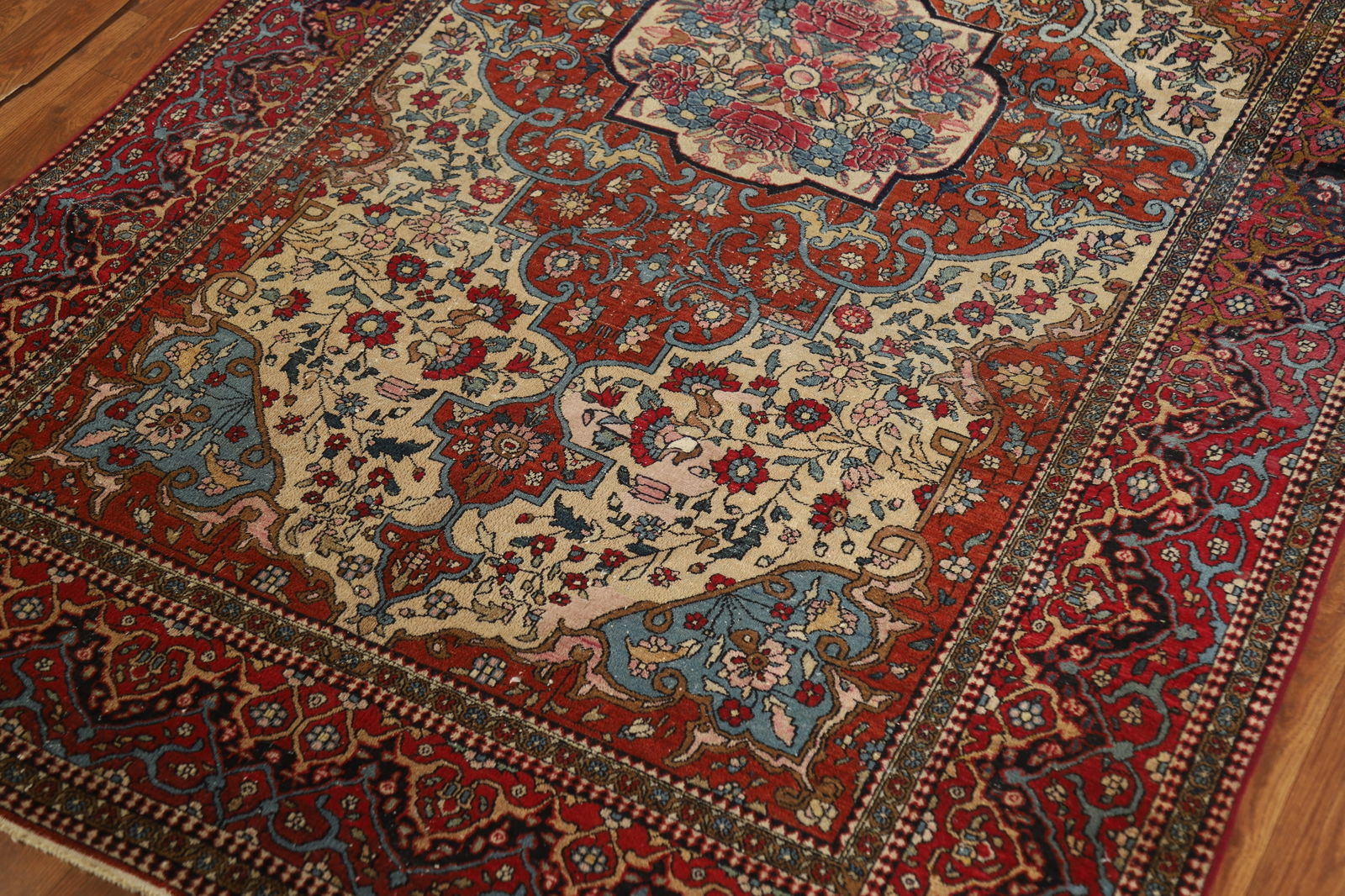 Pre-1900 Antique Vegetable Dye Isfahan Ahmad Persian Rug 4x7 - 7