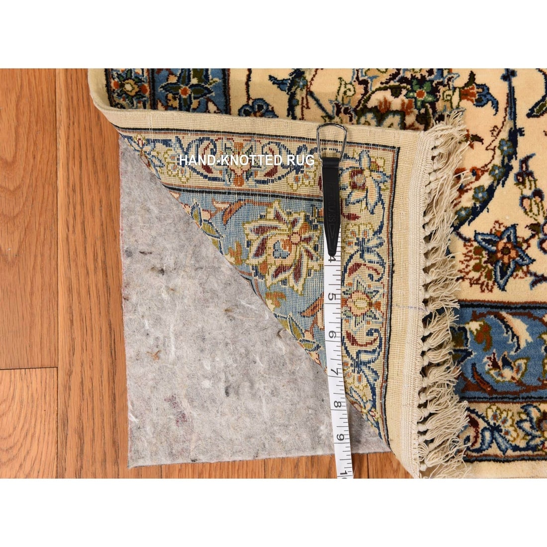 Ivory Vintage Persian Esfahan 400 KPSI Hand Knotted Wool and Silk Rug - 10