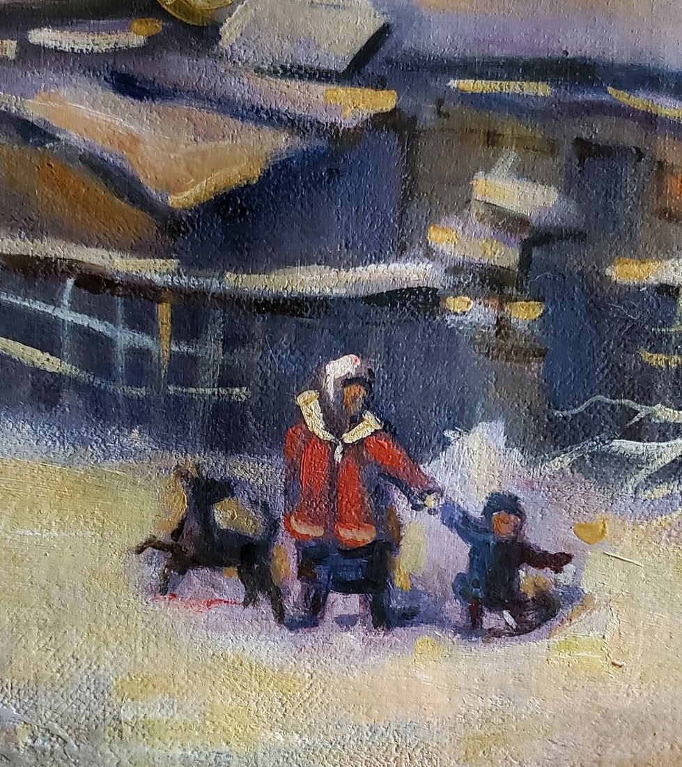 Oil painting Village winter sunset Daniil Litvinov - 2