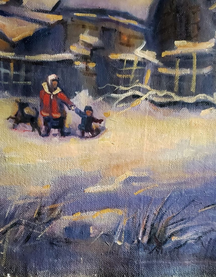 Oil painting Village winter sunset Daniil Litvinov - 6