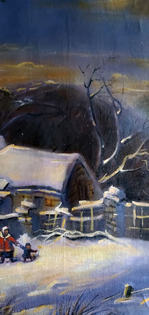 Oil painting Village winter sunset Daniil Litvinov - 7