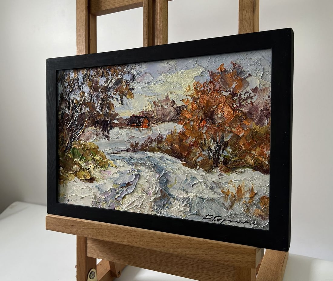 Oil painting Snowy road in the forest Boris Serdyuk - 2