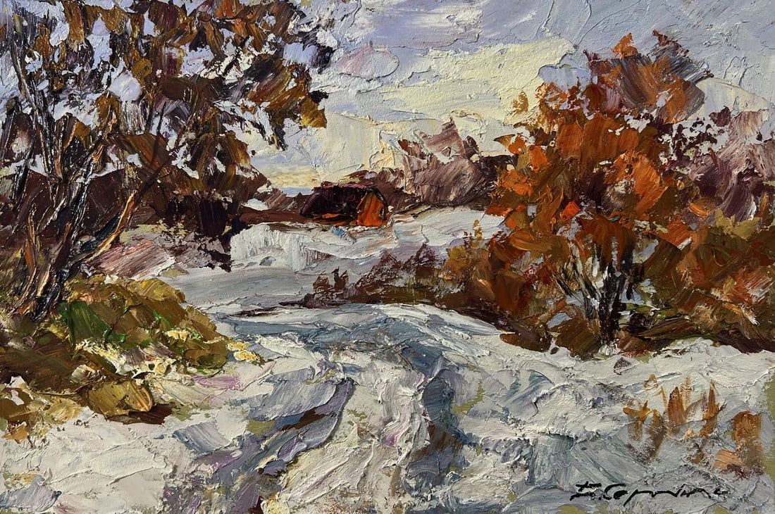 Oil painting Snowy road in the forest Boris Serdyuk - 3