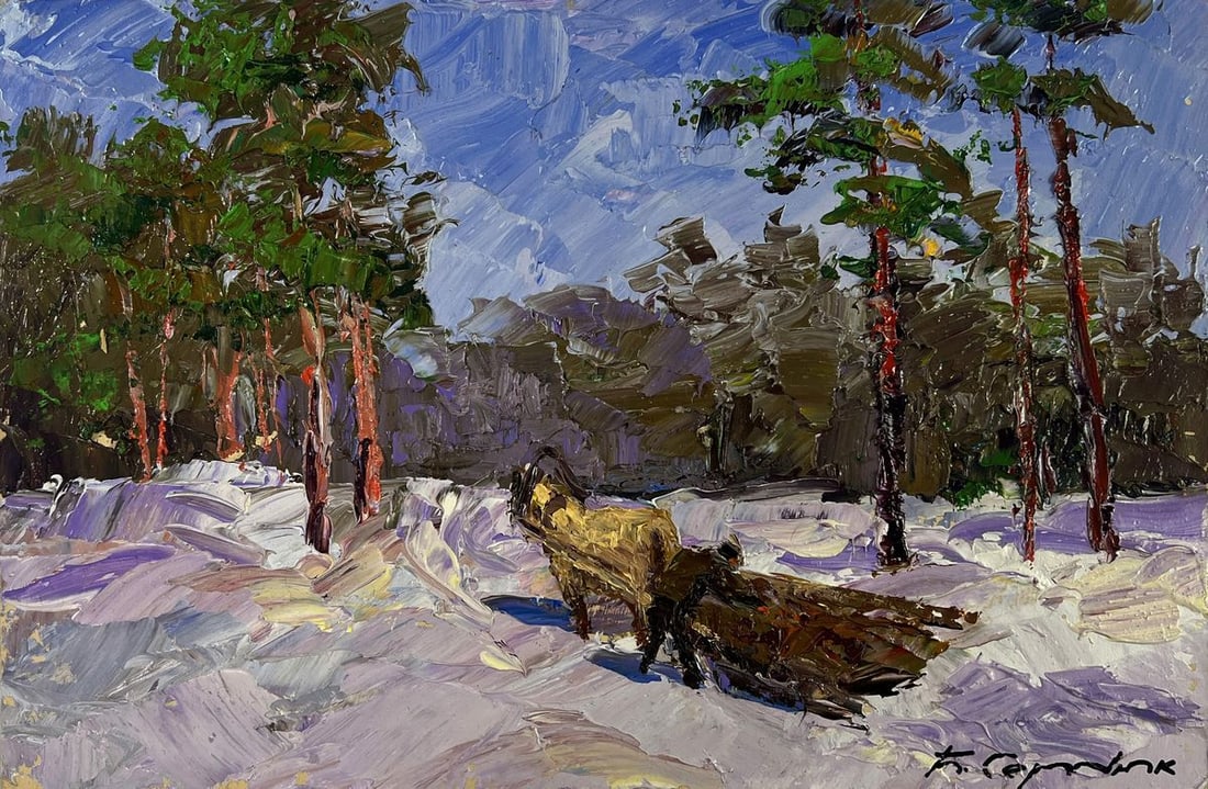 Oil painting Winter road through quiet forests Boris Serdyuk - 3