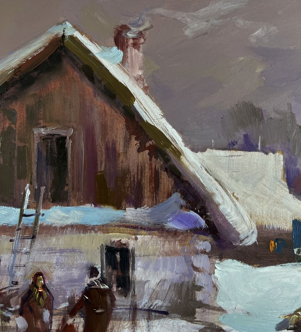 Oil painting Busy winter street of the village Yuriy Suprunchuk - 5