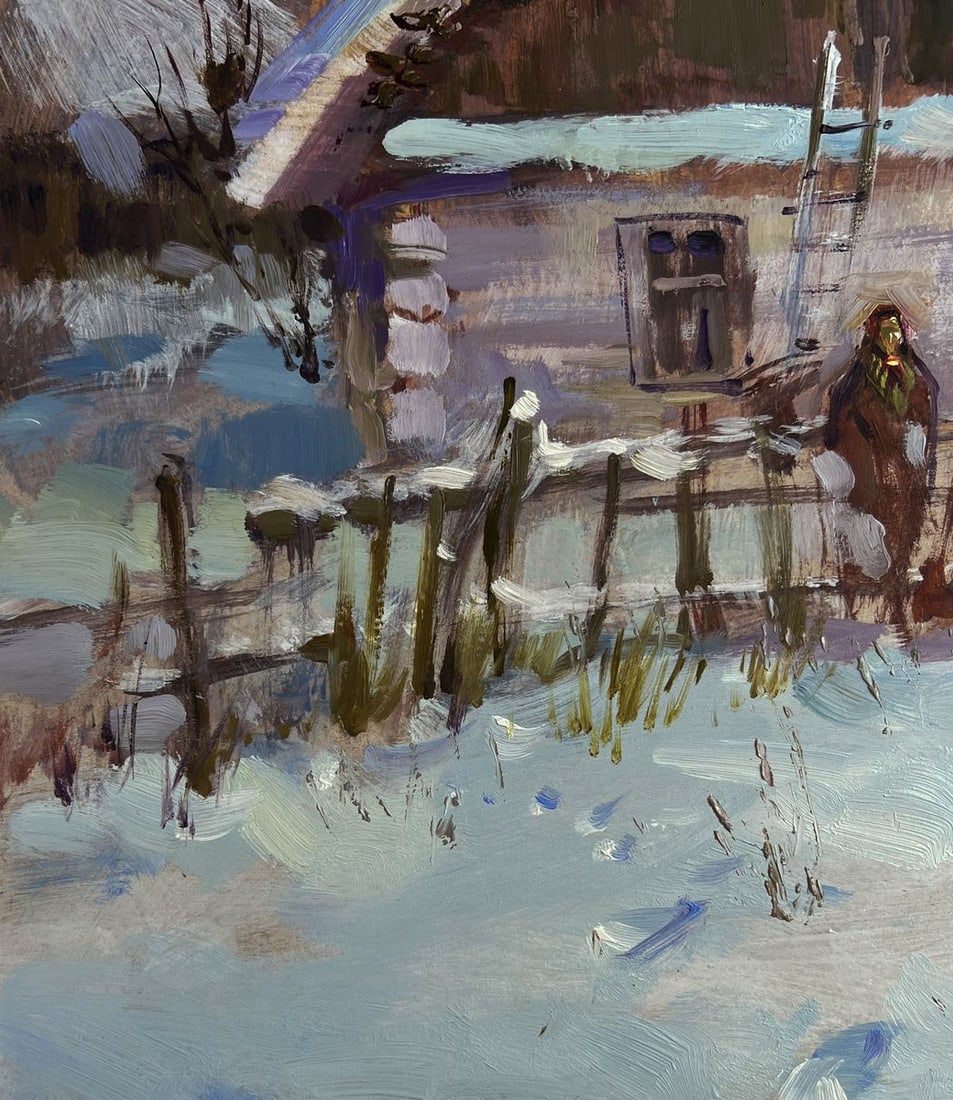 Oil painting Busy winter street of the village Yuriy Suprunchuk - 7