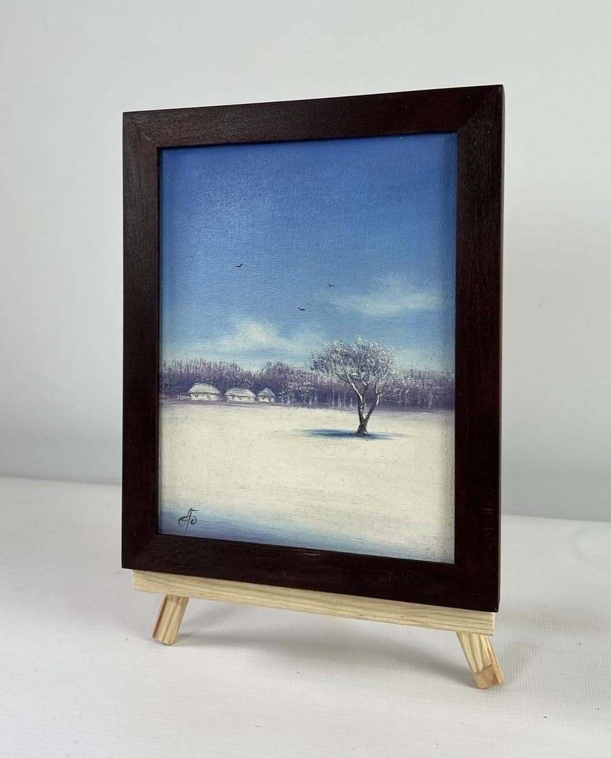 Oil painting Winter cold landscape at dawn Andrei Bagno - 2