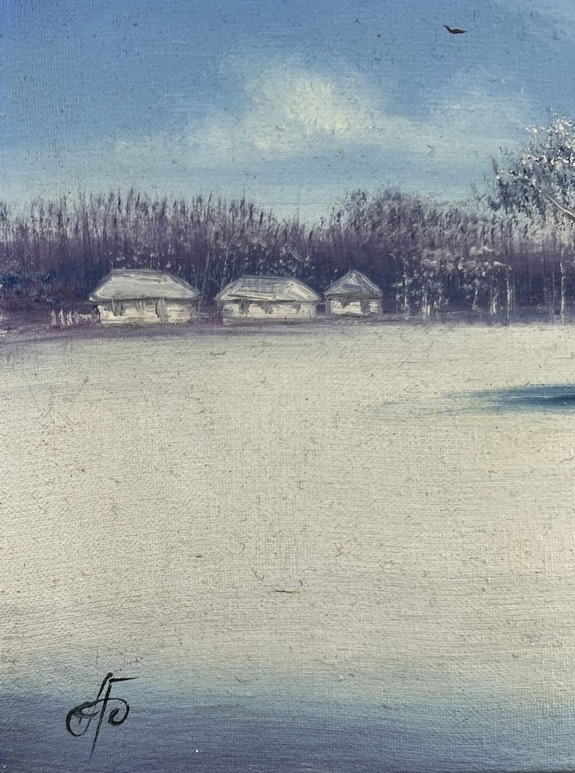 Oil painting Winter cold landscape at dawn Andrei Bagno - 6