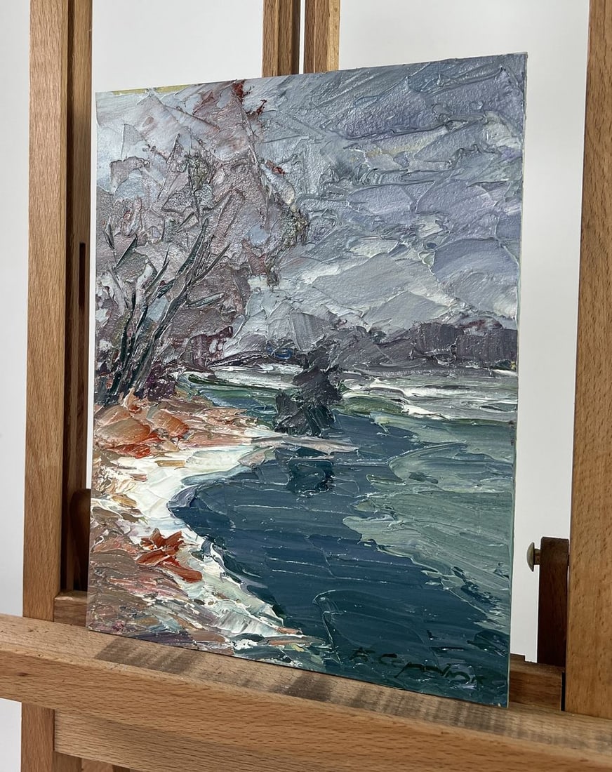 Oil painting River against the backdrop of snowy trees Boris Serdyuk - 2