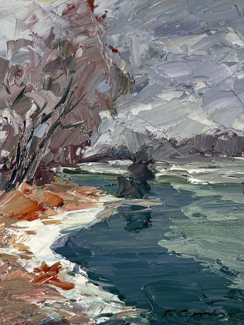 Oil painting River against the backdrop of snowy trees Boris Serdyuk - 3