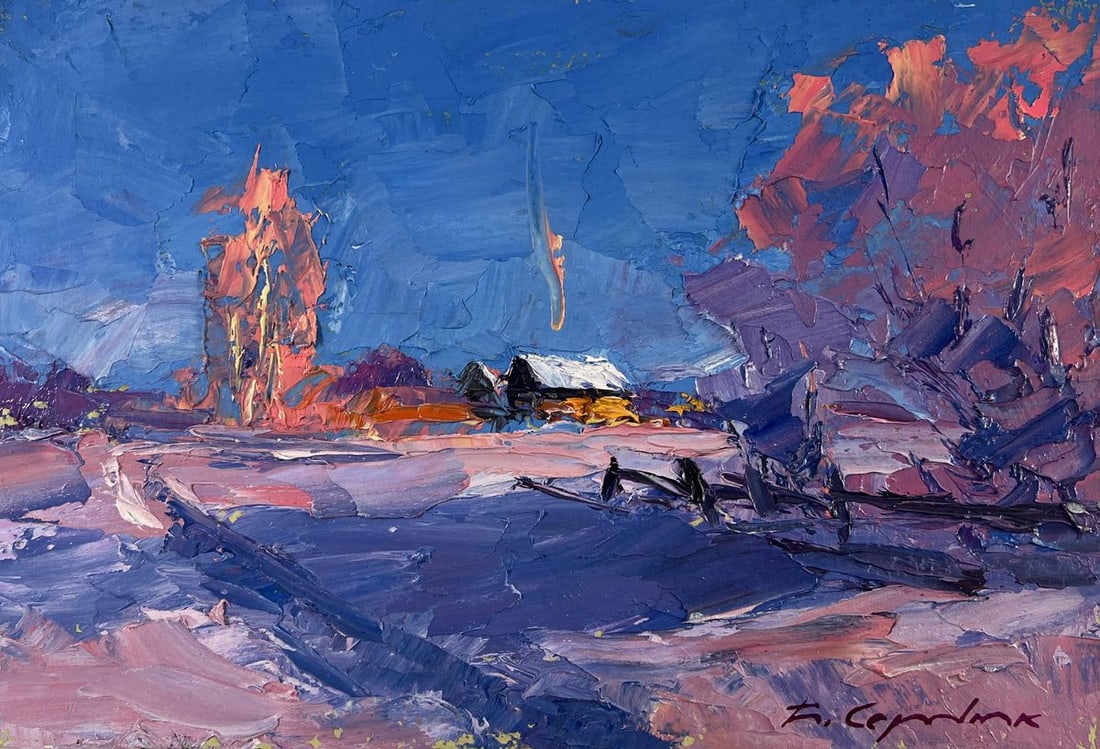 Oil painting Silence among the snow and trees Boris Serdyuk - 3