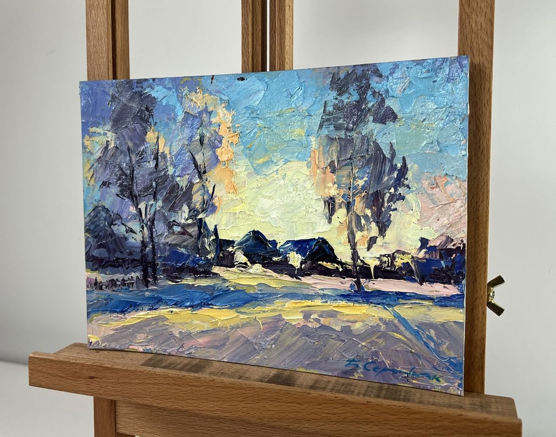 Oil painting Winter silence between trees and houses Boris Serdyuk - 2