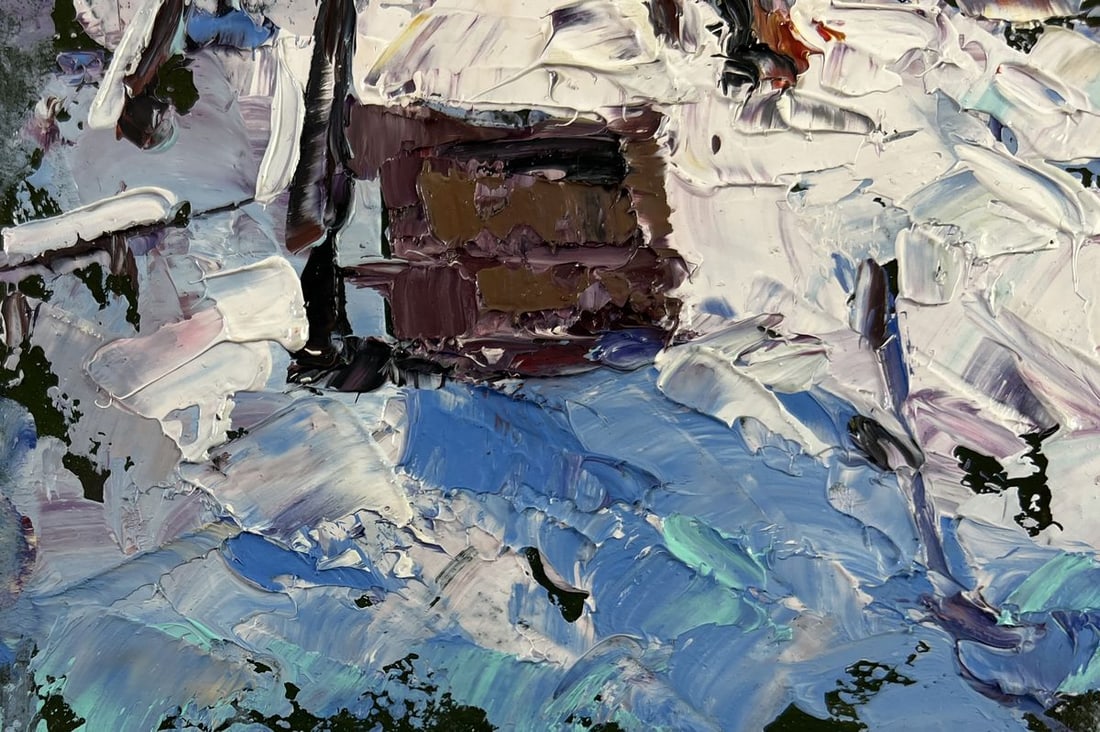 Oil painting The house sleeps in the snow Oksana Kalenyuk - 6