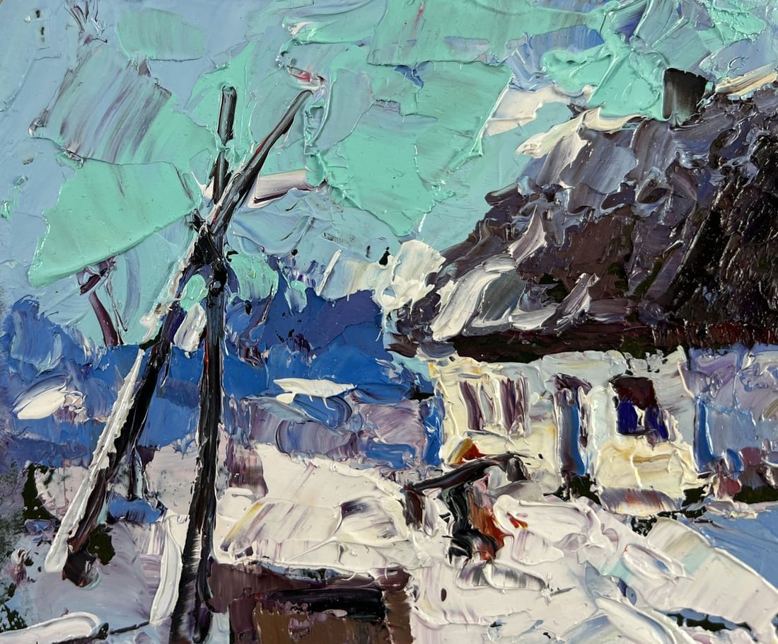 Oil painting The house sleeps in the snow Oksana Kalenyuk - 7