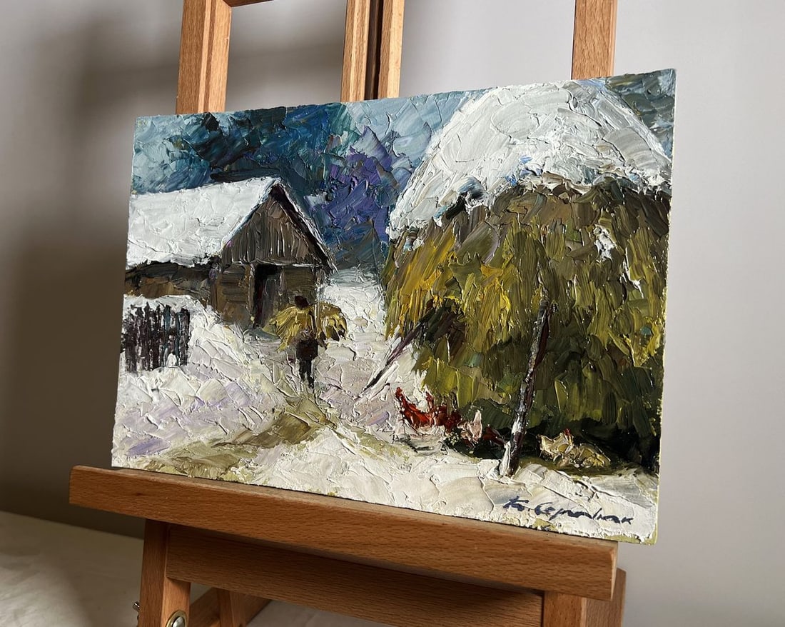 Oil painting Winter bustle in the yard Boris Serdyuk - 2