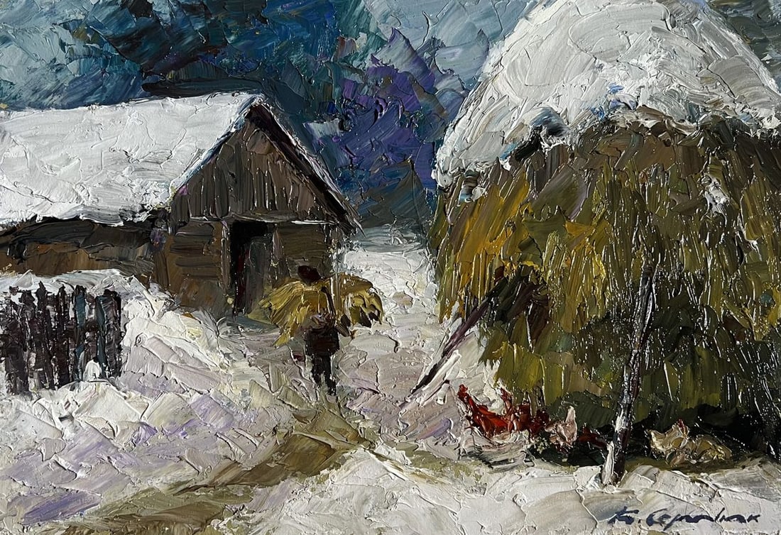 Oil painting Winter bustle in the yard Boris Serdyuk - 3