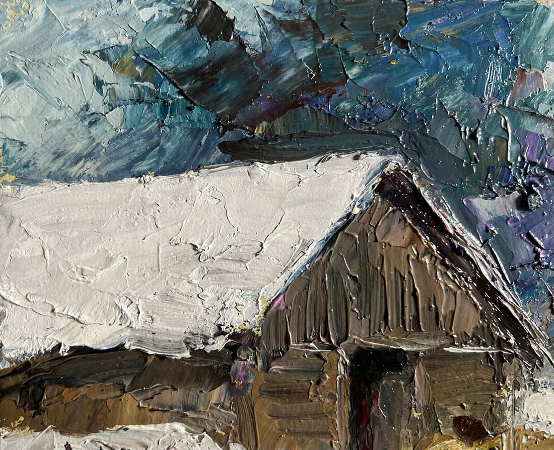Oil painting Winter bustle in the yard Boris Serdyuk - 4