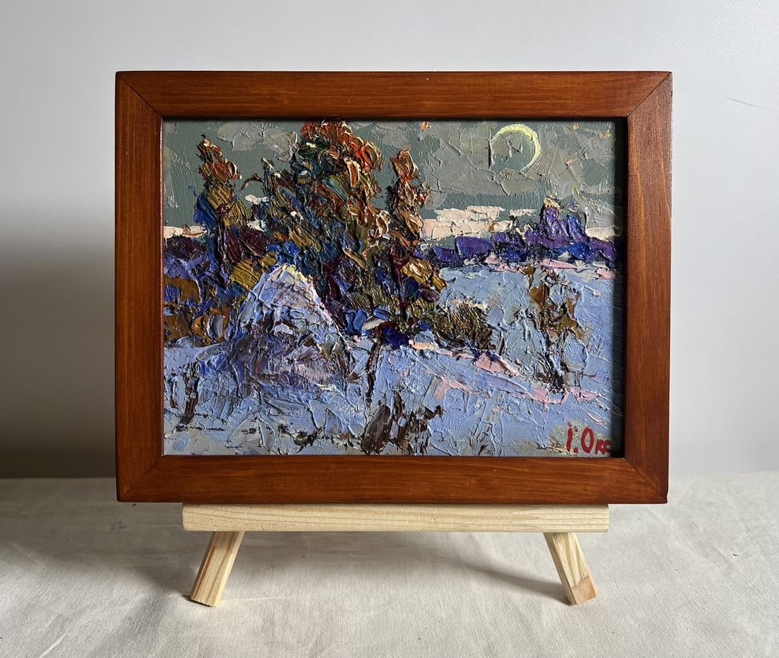 Oil painting There is a moon in the field Oksana Kalenyuk: Title: Oil painting There is a moon in the field Oksana Kalenyuk Description: NoAAA3907This oil painting cardboard, titled "There is a moon in the field", the painting evokes feelings of solitude and