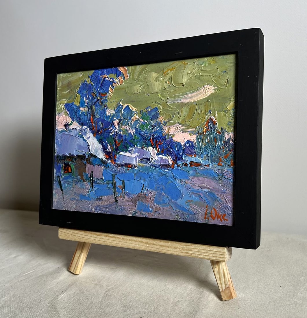 Oil painting Snowy village Oksana Kalenyuk - 2