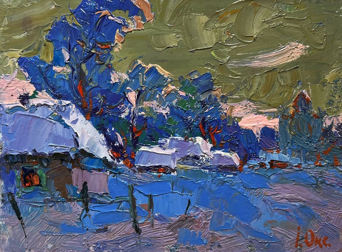 Oil painting Snowy village Oksana Kalenyuk - 3