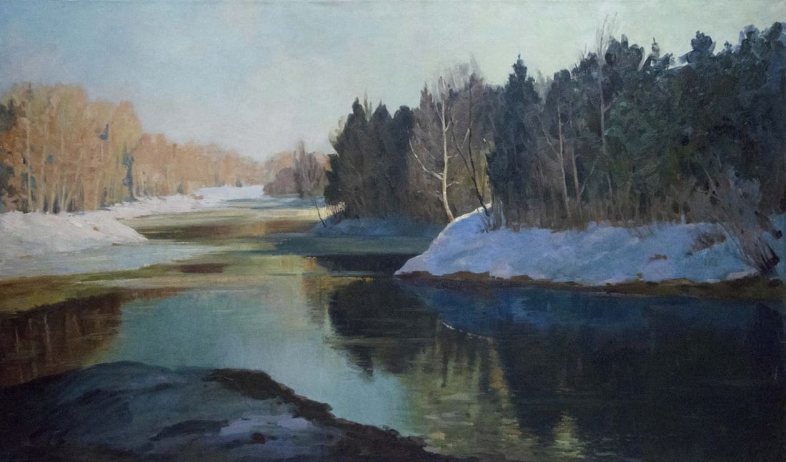 Oil painting River landscape in winter Smirnov Mikhail Sergeevich: Title: Oil painting River landscape in winter Smirnov Mikhail Sergeevich Description: NoVernd 138 *** ABOUT THIS PAINTING *** * TITLE: "River landscape in winter" * ARTISTS: Smirnov Mikhail Sergeevich