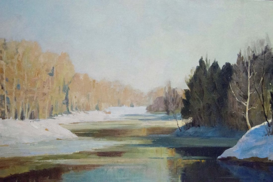 Oil painting River landscape in winter Smirnov Mikhail Sergeevich - 2