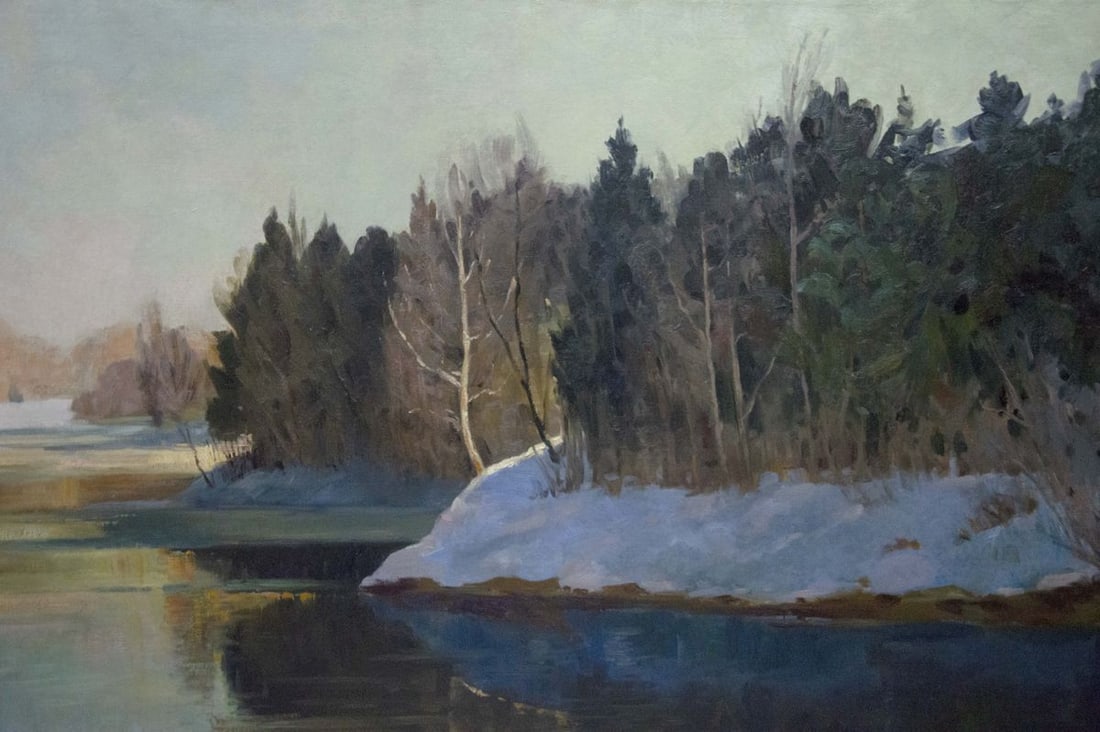 Oil painting River landscape in winter Smirnov Mikhail Sergeevich - 4