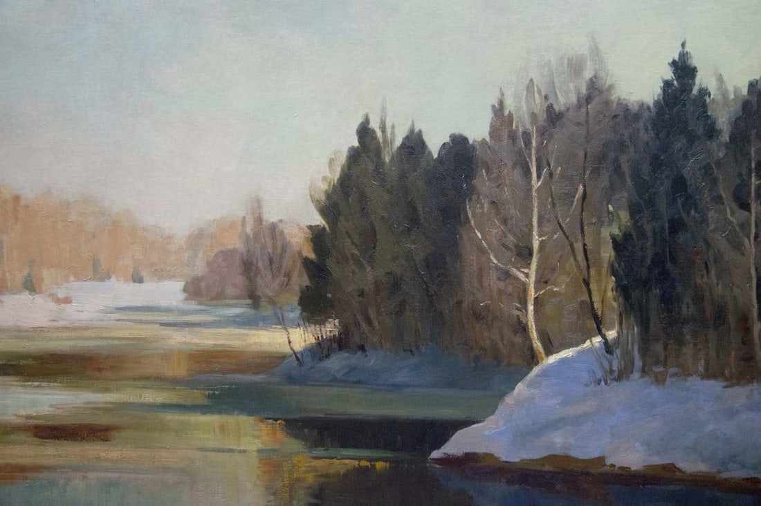 Oil painting River landscape in winter Smirnov Mikhail Sergeevich - 7