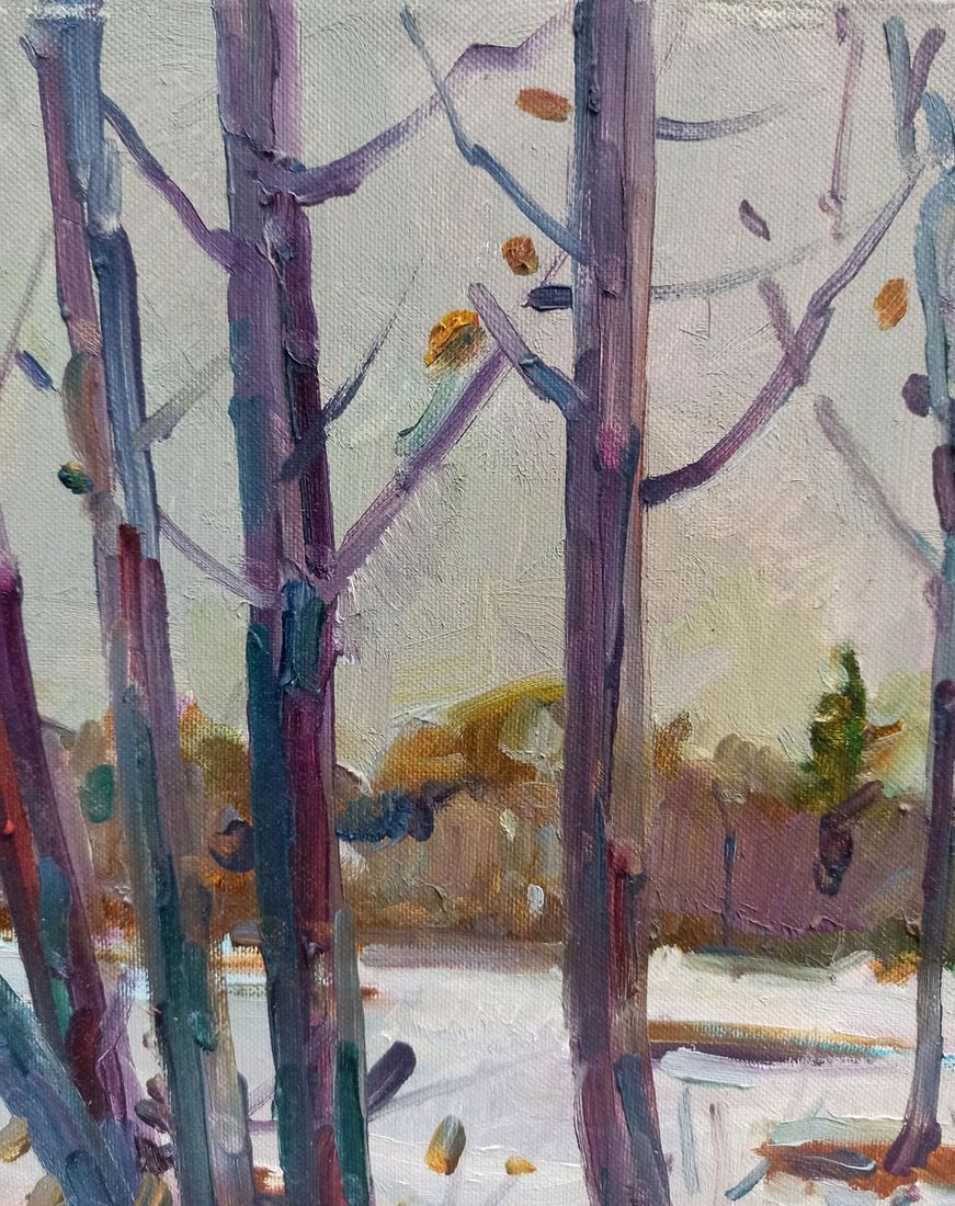 Oil painting Winter evening in the forest Peter Tovpev - 3