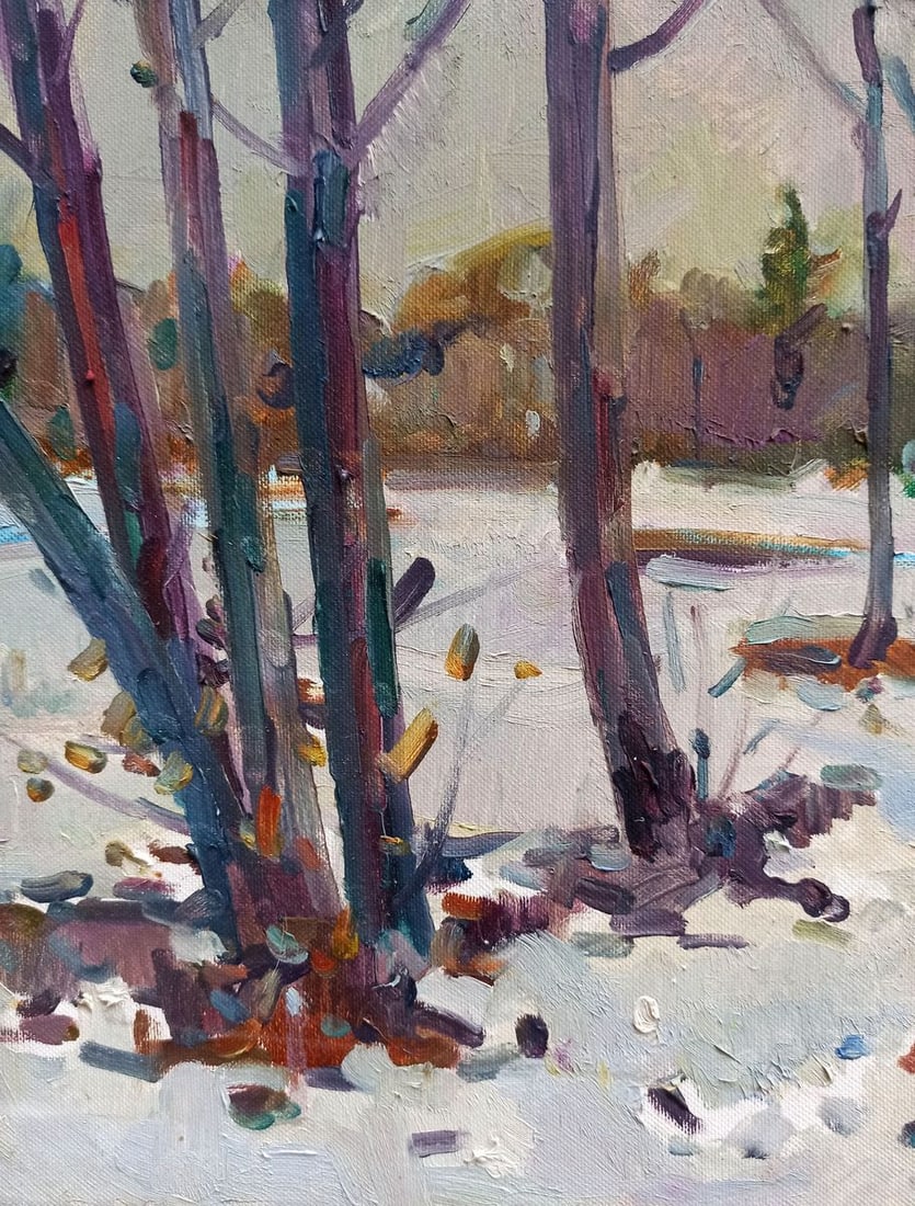 Oil painting Winter evening in the forest Peter Tovpev - 6