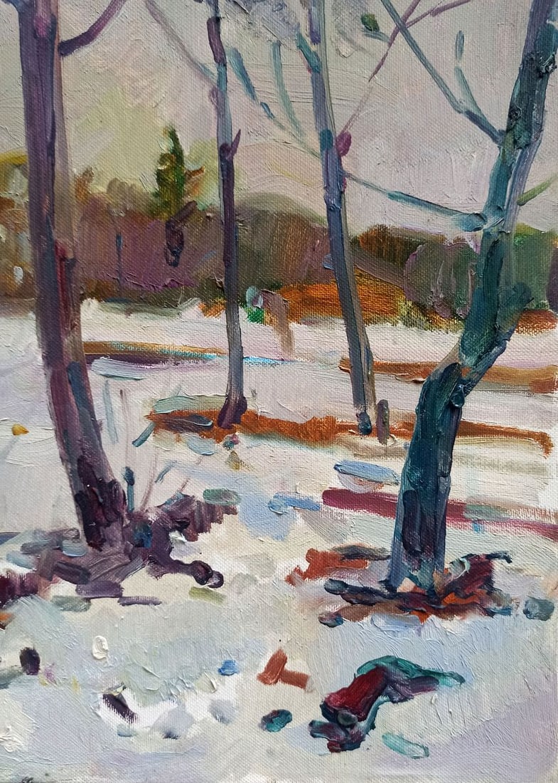 Oil painting Winter evening in the forest Peter Tovpev - 7