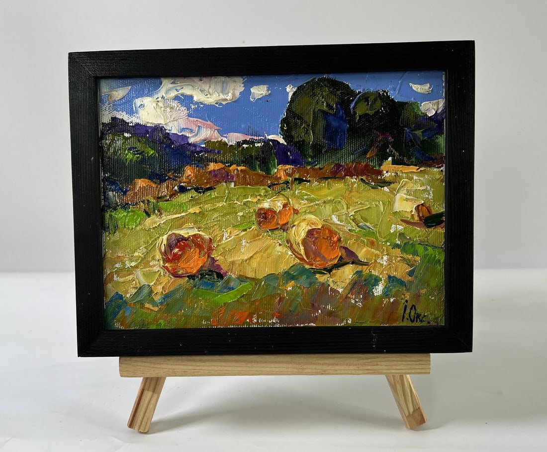 Oil painting Haystacks in a field Oksana Ivanyuk: Title: Oil painting Haystacks in a field Oksana Ivanyuk Description: NoAAA5958 *** ABOUT THIS PAINTING *** * TITLE: "Haystacks in a field" * ARTISTS: Oksana Ivanyuk * SIZE: 15x20 cm/5.90x7.87 inches'