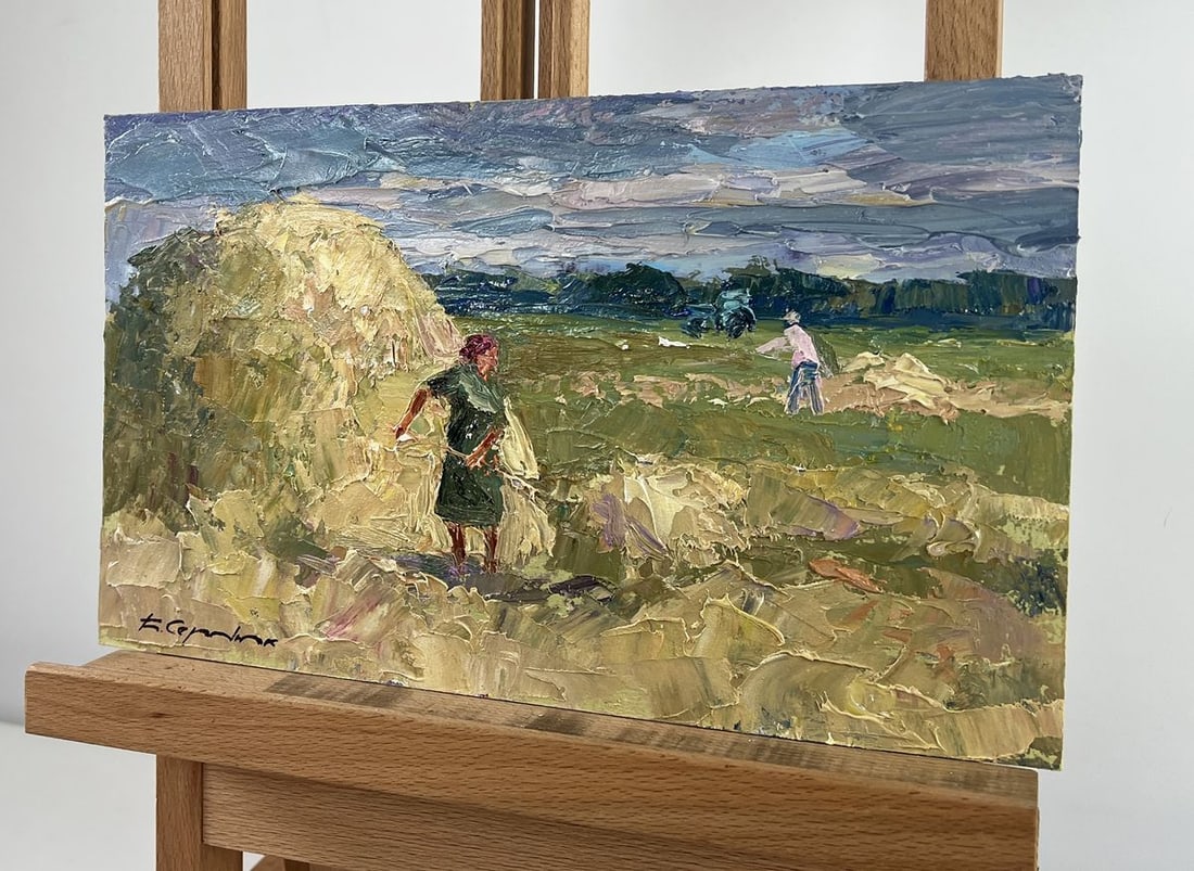 Oil painting Working in the field under a blue clear sky Boris Serdyuk - 2