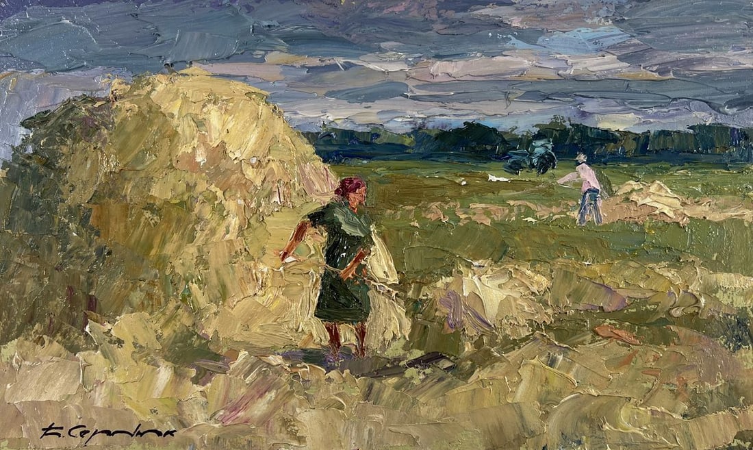 Oil painting Working in the field under a blue clear sky Boris Serdyuk - 3
