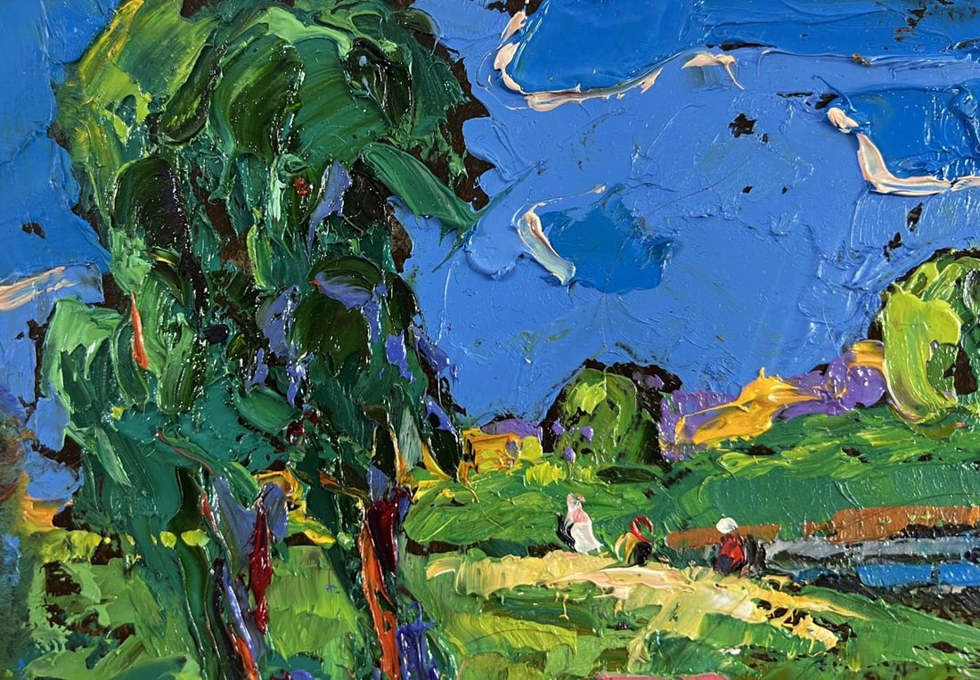 Oil painting Sky through green branches Alex Kalenyuk - 7