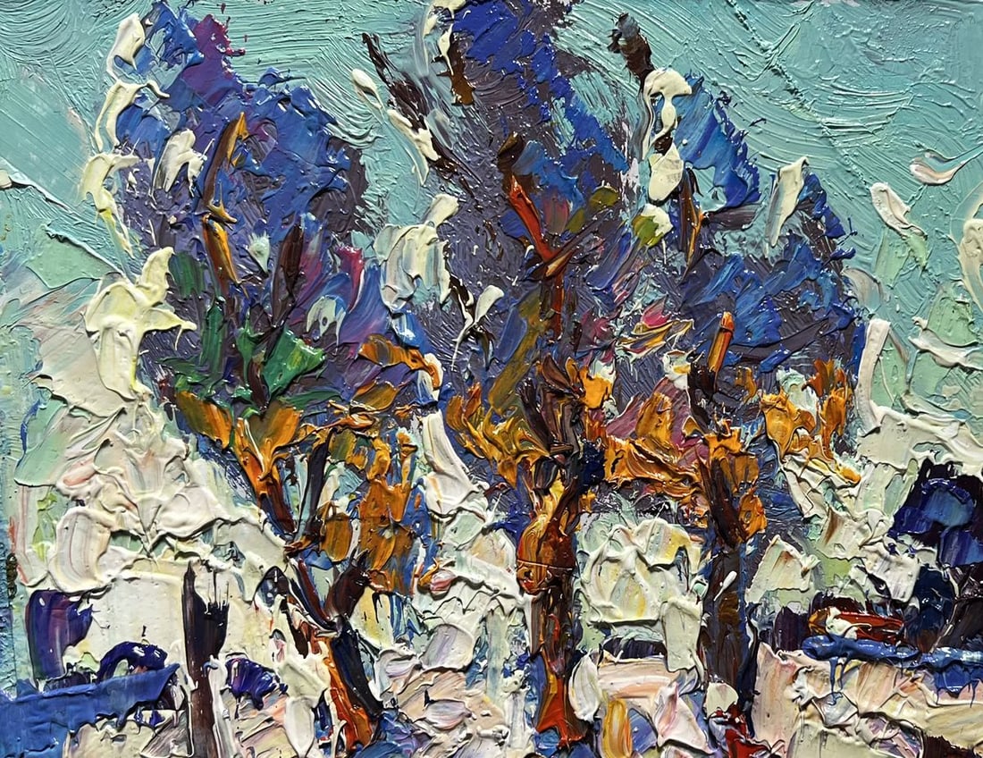 Oil painting Young poplars in the field Oksana Kalenyuk - 7