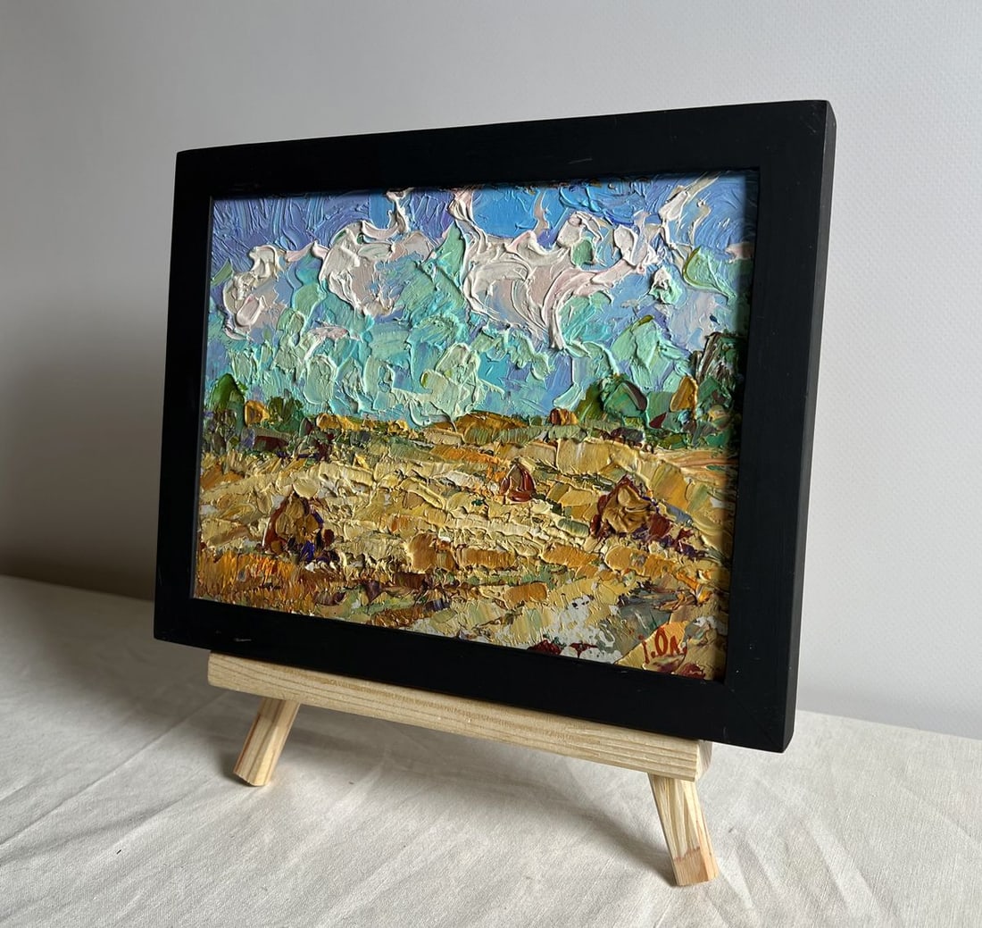 Oil painting White clouds over the field Alex Kalenyuk - 2