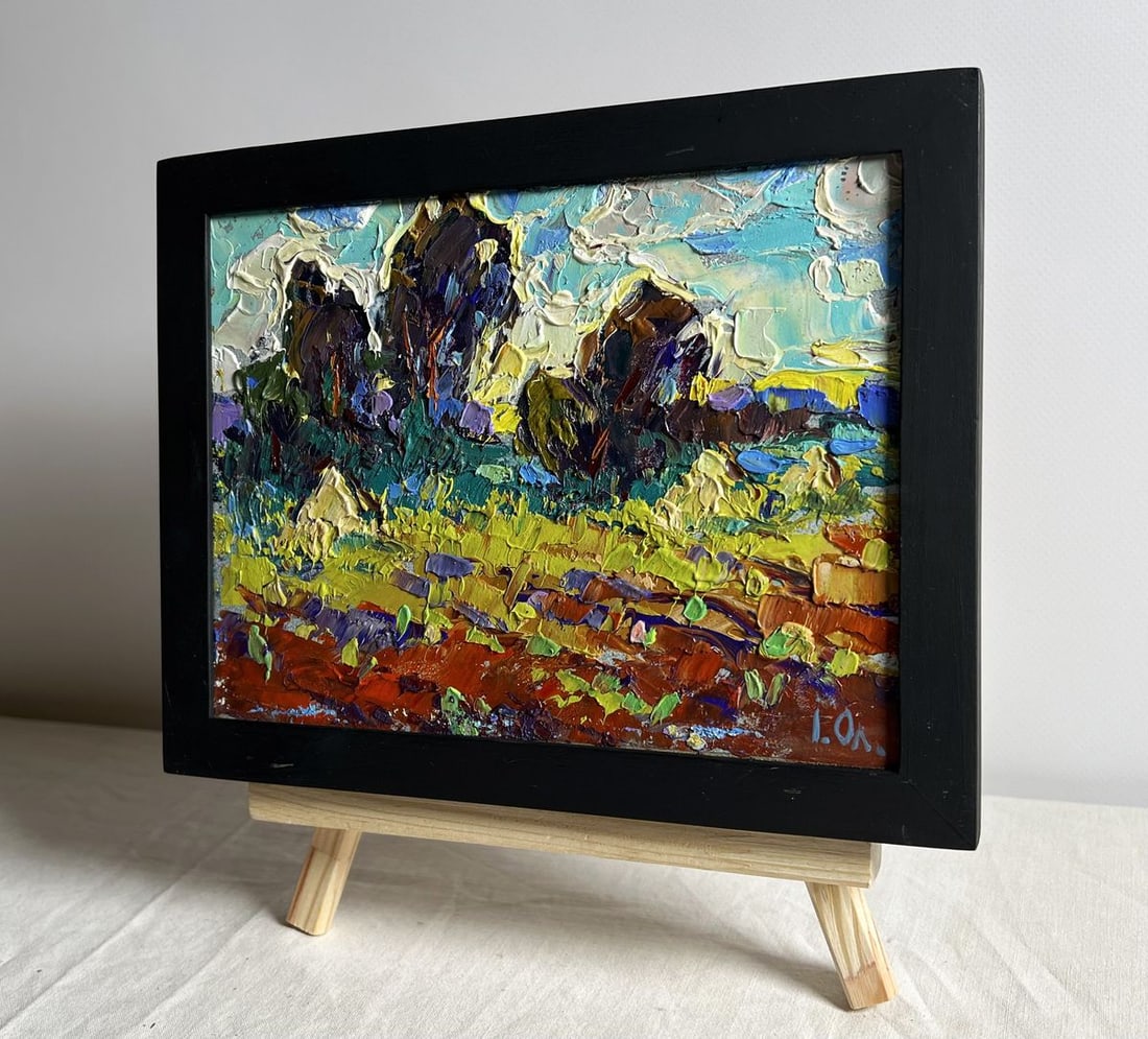 Oil painting Plowed field and haystacks Alex Kalenyuk - 2