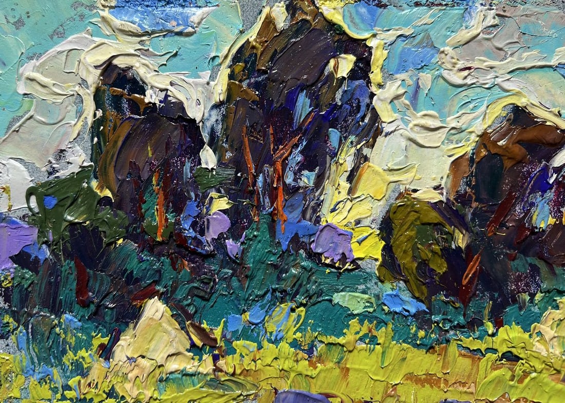 Oil painting Plowed field and haystacks Alex Kalenyuk - 4