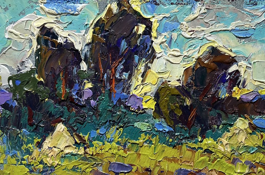 Oil painting Plowed field and haystacks Alex Kalenyuk - 7